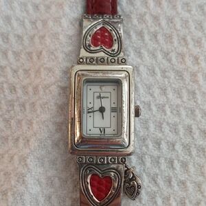 Silver and Red Heart Charm Watch